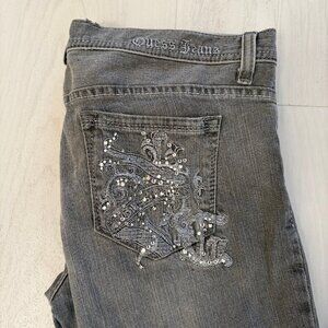 Guess Jeans Foxy Flare Gray Denim Embellished Pocket Sz 29